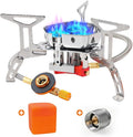 Portable Propane Camping Stove for Outdoor - GEEKHOM 6800W Windproof Gas Stove with Piezo Ignition 2-Fuel Butane Propane Backpacking Stove for Hiking &amp Picnics Tripod Base &amp Adapter