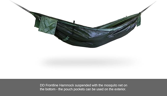 DD Hammocks Frontline Hammock - Olive Green - Portable Lightweight Camping Jungle Hammock with Mosquito Net for Outdoor Backpacking &amp Hiking