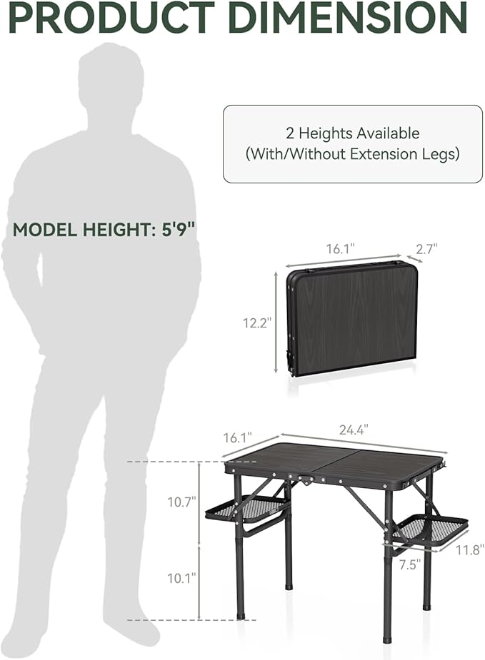 Titanker Folding Camping Table Small 2ft Small Camp Table Portable with 50% Extra Space Folding Picnic Set Portable Beach Table Car Camping Essentials Aluminum Light &amp Solid