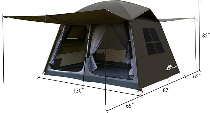 Three Bears 6-Person Tent 3000mm Waterproof Double-Layer Tent with Room Dividers Family Tent with Color-Coded Connection Buckles Front and Rear Vestibules Can Be Set Up as Sunshade Canopies