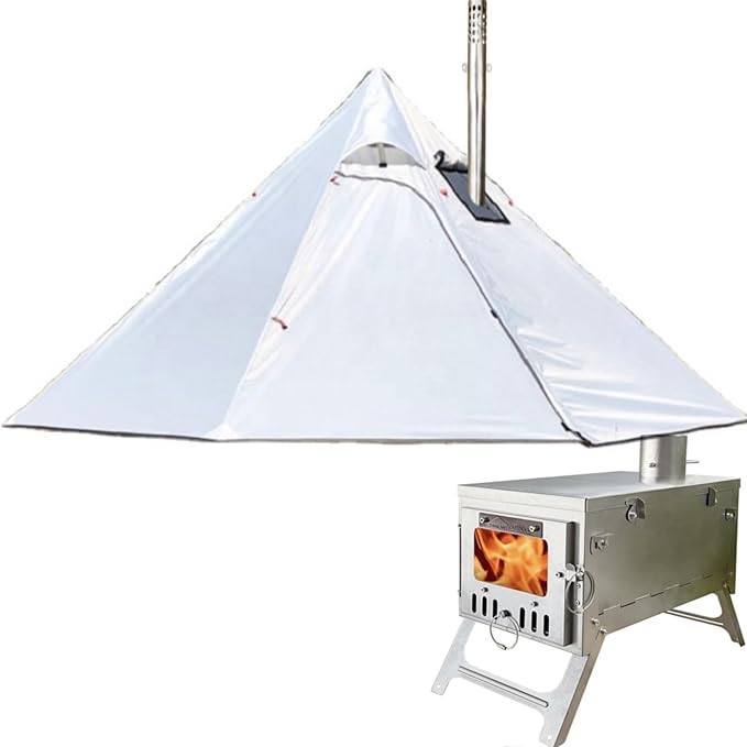 DANCHEL OUTDOOR Backpacking Hot Tent w/Stove Jack Portable Tipi Tent with T6 Titanium Folding Wood Stove for 1-4 Person Winter Camping Hunting3m/4m