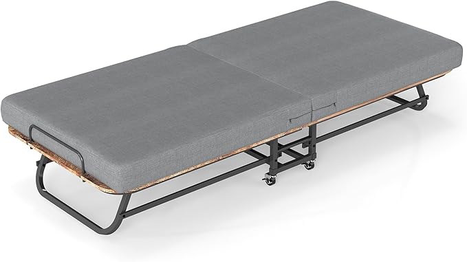 Portable Folding Bed with Memory Foam Mattress - 450 LBS Capacity Lockable Wheels &amp Sturdy Metal Frame