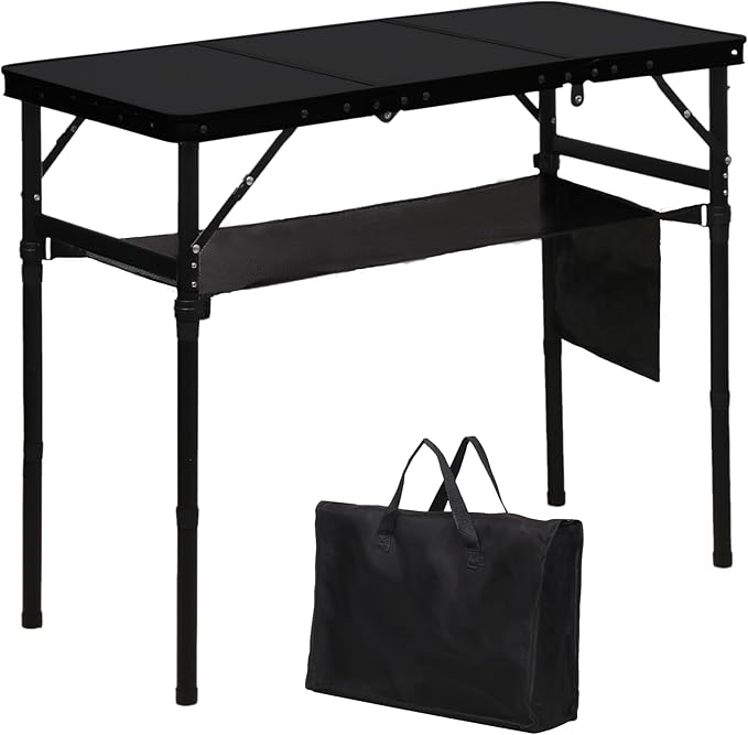 LOFTEY Folding Camping Table with 3 Adjustable Height 3ft Foldable Aluminum Camp Table Lightweight with Storage Bag Portable for Outdoor BBQ Hiking 34.2 x 15.7 x 27.5 Black
