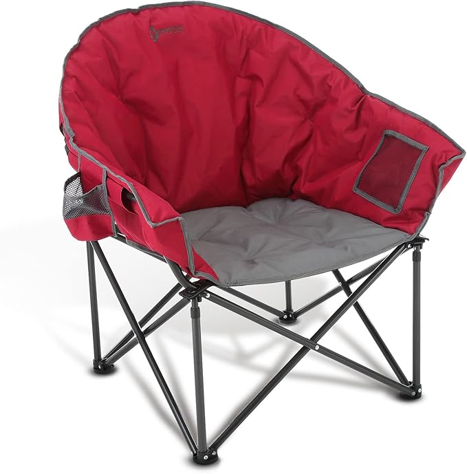 ARROWHEAD OUTDOOR Oversized Heavy-Duty Club Folding Camping Chair with Pocket Cup Holder Portable Padded Moon Round Saucer Supports 330lbs Carrying Bag
