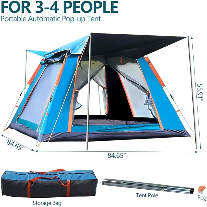 Camping Tent 2/3/4 Person Waterproof &amp Windproof Tents with Rain Fly and Carrying Bag Easy Setup Instant Family Travel Tent for Backpacking Hiking Camping