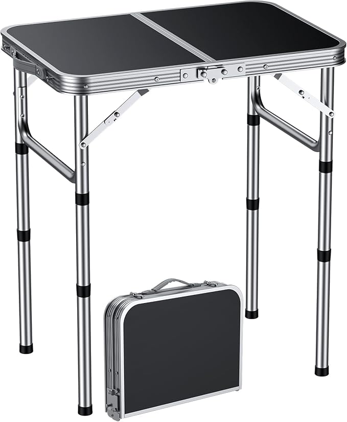 EYPINS Folding Camping Table Portable - Aluminum 22.8'' Lx15.7'' W3 Height Adjustable Small Camping Table LightweightWaterproof Outdoor Folding Table with Carry Handle for Picnic CookingBBQBeach
