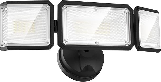 LEPOWER 42W Flood Lights Outdoor - 4200LM Bright LED Security Lights Outdoor with 3 Heads Switch Controlled Exterior Flood Light &amp 220° Wide Angle IP65 Waterproof for Garage Yard Porch (Black)
