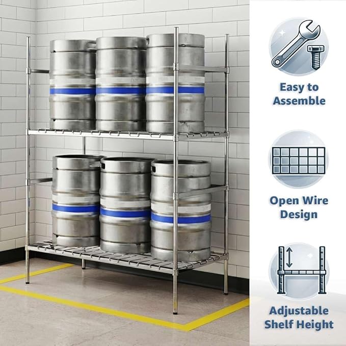 24 x 48 NSF Two-Tier Keg Rack for Beverage Storage Commercial Wire Dunnage Rack 800 lb per Shelf