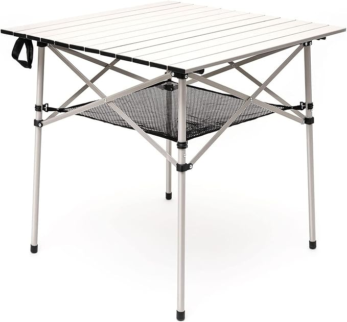 SUNNYFEEL Aluminum Folding Table for Camping Lightweight Roll Up Top Portable Camp Tables with Carry Bag for Outdoor Picnic (Square Gray)