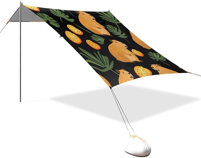 Capybara Tropical Fruits Camping Sun Shelter Beach Tent Portable Beach Sun Shade Outdoor Canopy for Camping Trips Fishing Picnic