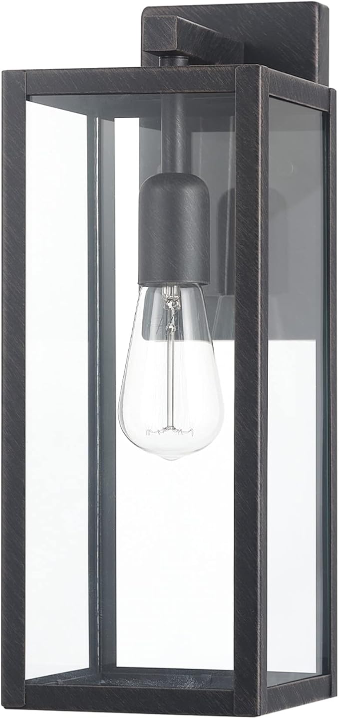 Globe Electric 44837 1-Light Outdoor Indoor Wall Sconce Brushed Dark Bronze Clear Glass Shade Back Porch Lights Front Patio Garage Fixture Exterior Lighting for House