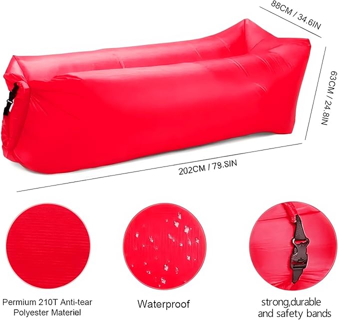 Inflatable Couch Air Sofa Hammock Portable Waterproof Anti Air Leaking Design Camping Chair for Traveling Beach Picnics &amp Music Festivals Camping (Red)