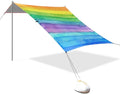 Rainbow Watercolor Stripes Beach Tent Sun Shelter 9.2' x 10.5' Beach Canopy with 4 Sandbags 4 Stability Poles Sand Shovels - Tent Canopy for Beach Camping Fishing Picnics