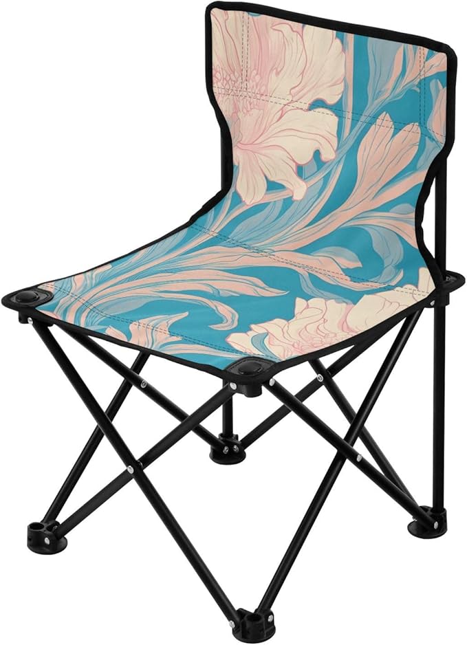 Soft Floral Portable Camping Chairs Folding Chair - Durable Oxford Fabric Lightweight Iron Frame Easy Fold Design - Ideal for Outdoor Activities Camping Fishing and Travel
