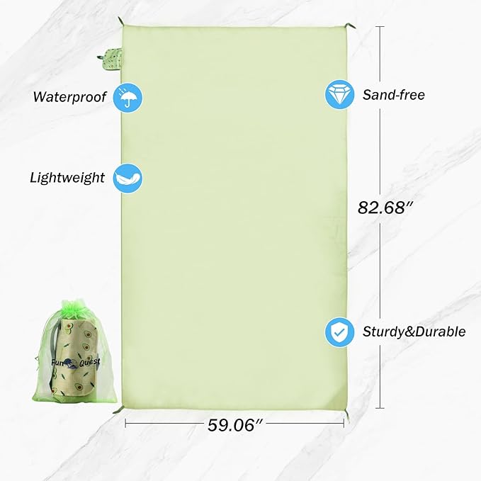 Picnic Blanket Waterproof – Packable Sand Proof Beach Blanket (0.42lb/0.66lb) Compact &amp Foldable Fits in Pocket with Integrated Stakes Ideal for Camping Hiking Travel Concert Festival