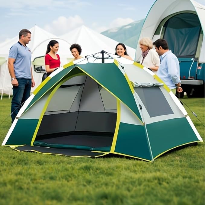 Automatic Instant Setup Camping Tent | All-Season with Dual Doors &amp Mesh Windows Windproof Lightweight Oxford Cloth Zipper Closure Fiber Brackets for Camping