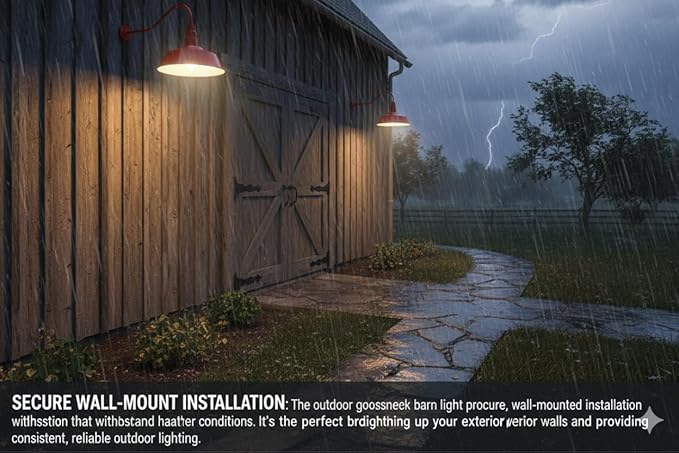 AGB101-AS20-RED Gooseneck Barn Light - Red Outdoor Dome with Incandescent Downlight | Wall-Mount Fixture for Patios Gardens Pathways and Large Outdoor Living Spaces