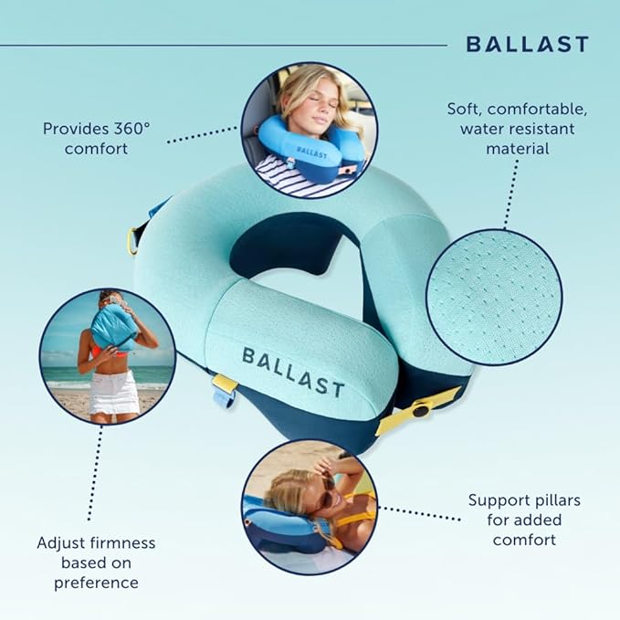 Ballast Travel Pillow PRO – Neck Pillow for Airplane Compact Inflatable Travel Pillow for Beach &amp Traveling Enjoy Relaxation Wherever You Go (Ocean Blue)