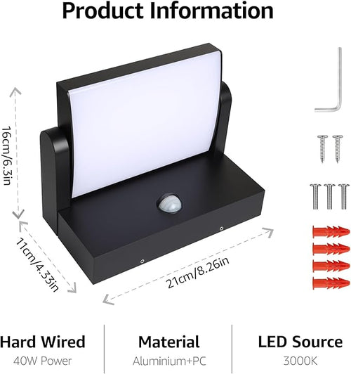 2 Pack 40W Motion Sensor Outdoor Wall Lights 3000K Black LED Light Fixture IP65 Waterproof Exterior Porch Light 360 ° Adjustable Head Flood Wall Lighting for House