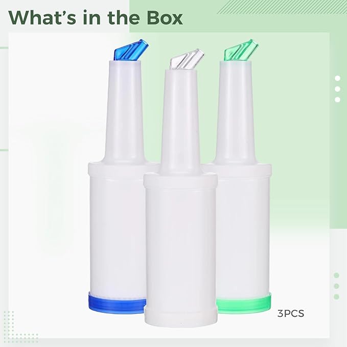 Liquid Pour Bottles Set - 1 Liter: 3 Pieces Colored Spouts