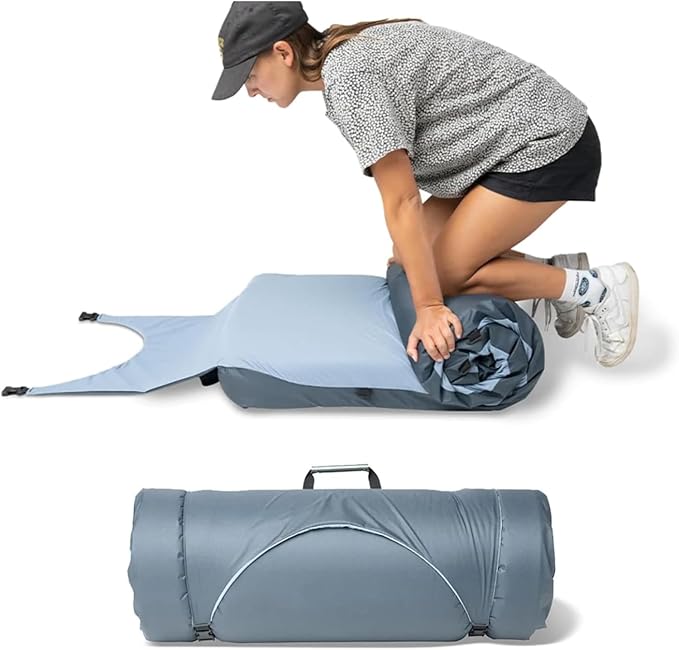 HEST Foamy Camping Mattress Pad - Memory Foam Portable Roll Up Sleeping Cot Mattress for All Adventures - Dual Layer Comfort &amp Support - No Pump Needed - Water-Resistant Design - Easy Carry Handle