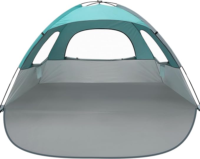 WhiteFang Beach Tent Anti-UV Portable Sun Shade Shelter for 3/4/6/8 Person Extendable Floor with 3 Ventilating Mesh Windows Plus Carrying Bag Stakes and Guy Lines