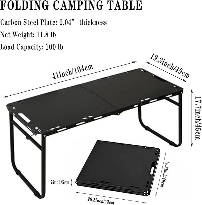 SoloWilder Foldable Camping Table with Gas Struts 3'5 Carbon Steel Large Outdoor Portable Table 11.8lb for Hiking BBQ Picnic