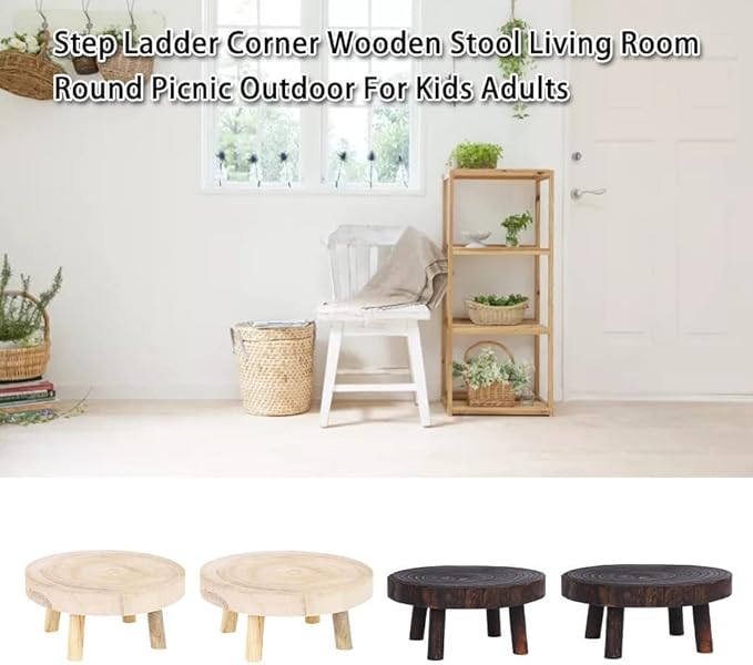 Low Stool Round Footstool Fishing Stable Corner Wooden Stool for Outdoor Picnic Bathroom Portable Household Foot Stool Stable (Brown)