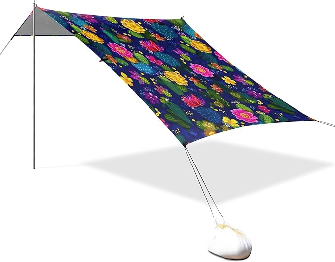 ALAZA Cactus Flowers Cacti Beach Tent Sun Shelter UPF50+ Protection Beach Shade Canopy w/ 4 Sandbags for Outdoor Camping Fishing Backyard Fun Picnic 10x9 ft