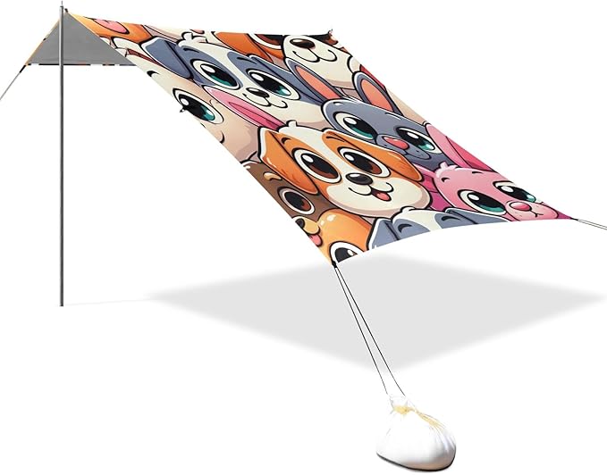 Cute Dogs Head Camping Sun Shelter Beach Tent Portable Beach Sun Shade Outdoor Canopy for Camping Trips Fishing Picnic