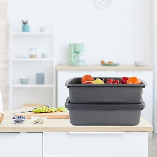 3-Pack 13 L Plastic Commercial Bus Tub Gray Bus Box with Lid
