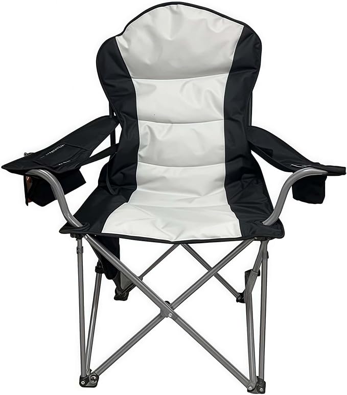 Wild Scape Oversized Folding Camping Chair for Adults Foldable Beach Chairs with Cup Holder Cooler Pocket Storage Bag Heavy Duty Portable Fishing Chair for Outdoor Garden Picnic Grey &amp Blac