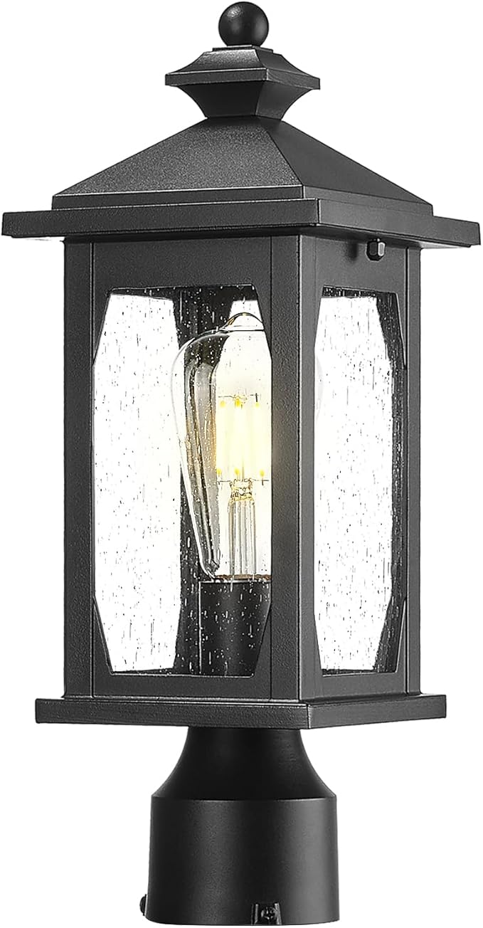 zeyu 16 Inch Outdoor Lamp Post Light Farmhouse Exterior Post Light Fixture for House Patio Yard Die-Cast Aluminum with Seeded Glass Shade Black Finish ZD99P BK