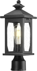 zeyu 16 Inch Outdoor Lamp Post Light Farmhouse Exterior Post Light Fixture for House Patio Yard Die-Cast Aluminum with Seeded Glass Shade Black Finish ZD99P BK