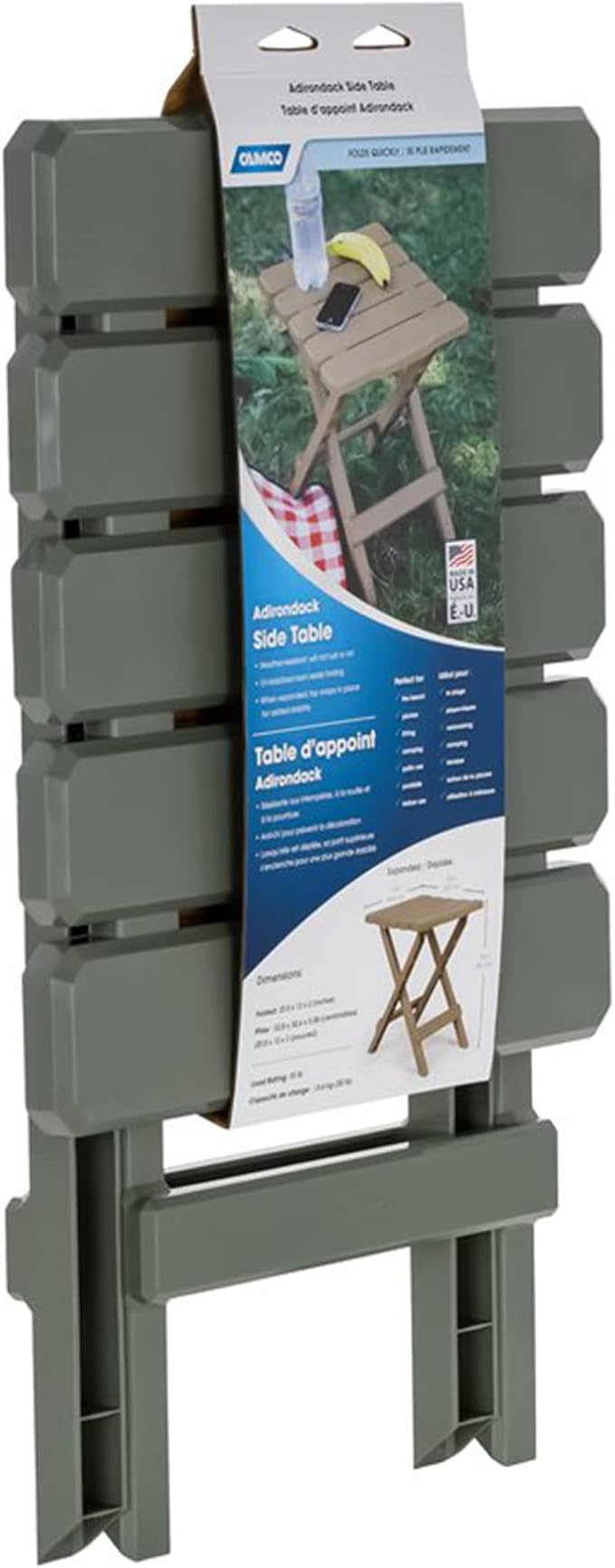 Camco 21042 Quick-Folding Adirondack Table Plastic Sage