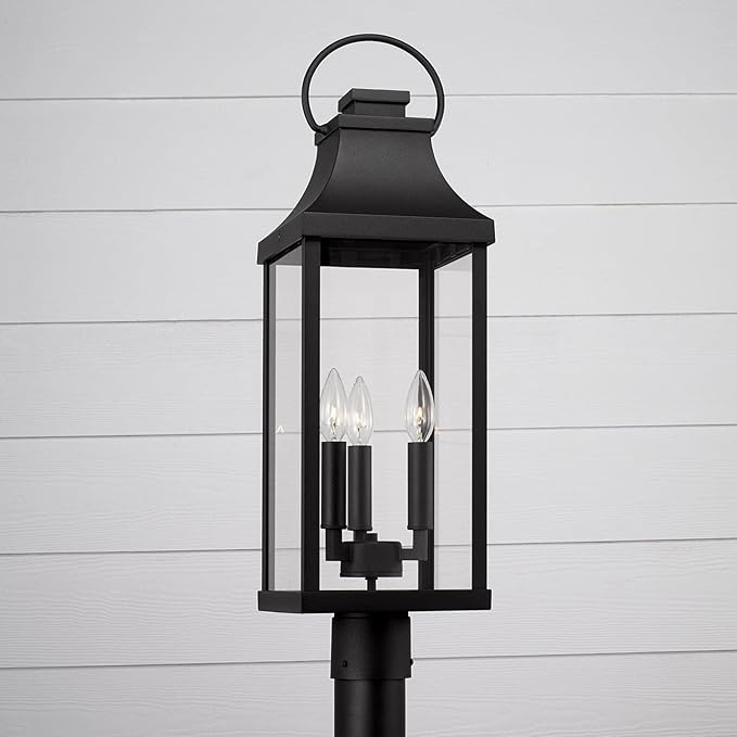 Capital Lighting 946432BK Bradford Clear Glass Outdoor Post Lantern 3-Light 180 Total Watts 27 H x 8 W Black