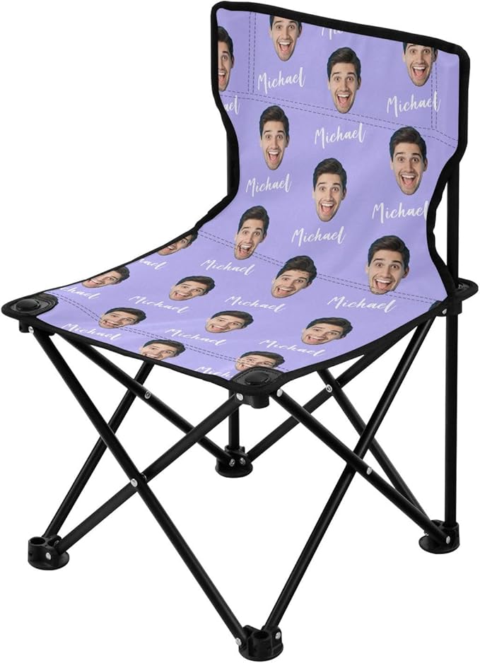 Sinestour Lilac Custom Photo Folding Camping Chair for Teen Child Personalized Name 14.6×14.6in Portable Outdoor Chair with Carry Bag for Travel Picnic Barbeques