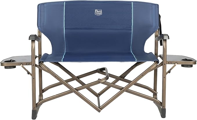 Timber Ridge Double Camping Chair Foldable Loveseat Directors Chairs Oversized Double Folding Camping Chairs with 2 Side Tables 2 Person Lawn Chair Heavy Duty Support 600 LBS for Outdoor Blue