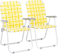Folding Beach Chair2 Pcs Steel Tube Camping Chair for CampingBeachFishingPicnicYard Garden (Yellow&amp White)