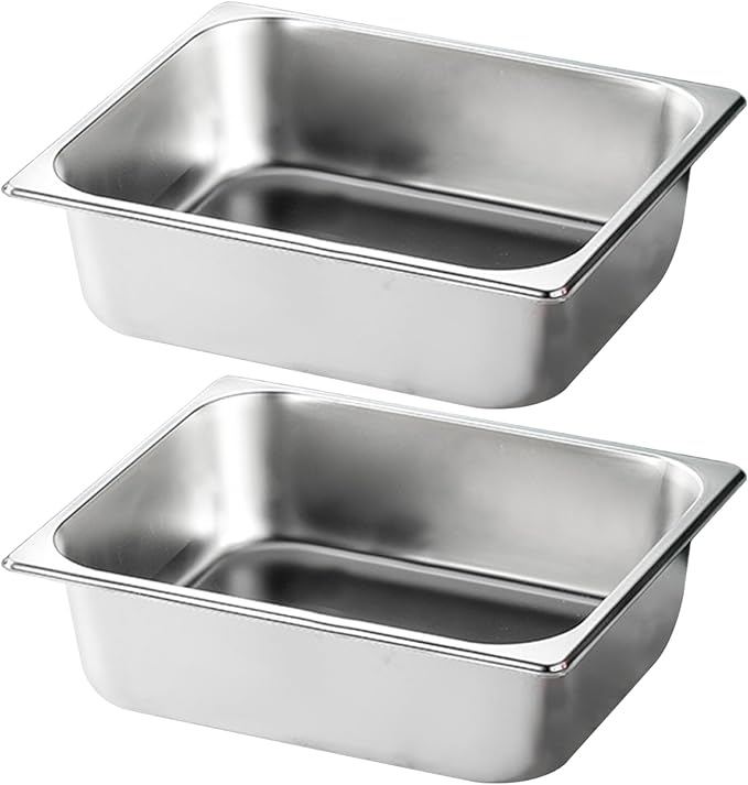 Chafing Pans Hotel Pan 2Pcs Stainless Steel Buffet Server Polished Stackable 6L Chafing Pans Smooth 12.8x10.4x3.9in Steam Table Pan for Restaurant School
