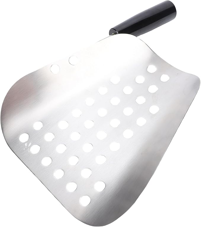 Stainless Steel Popcorn Scoop Perforated Quick Fill Tool Heat Handle Commercial Popcorn Scoop Perforated with Filtration System for Cinema Restaurant