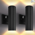 Luxrite Dusk to Dawn LED Modern Outdoor Wall Lights 10 Cylinder Up or Up and Down Light 3CCT 3000K-5000K Waterproof Wall Sconce 12/15/18W Dimmable IP65 ETL Exterior Porch Patio Garage 2-Pack