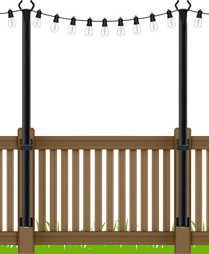 LETIANPAI 2 Pack String Light Poles5 Ft Metal Poles with Fence Bracket for Outdoor String LightsOutdoor Light PolesPoles/Post/Stand for Outside