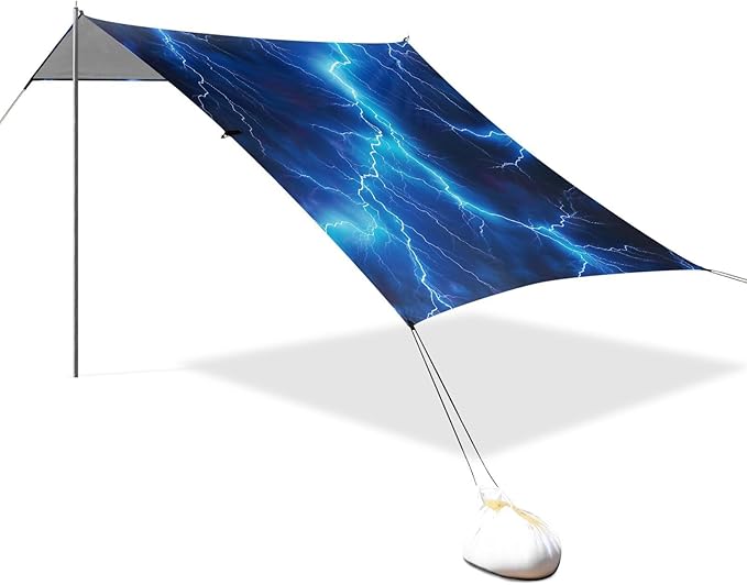 Blue Lightning Beach Tent Sun Shelter 9.2' x 10.5' Beach Canopy with 4 Sandbags 4 Stability Poles Sand Shovels - Tent Canopy for Beach Camping Fishing Picnics