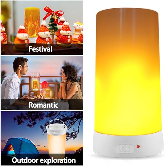 4X LED Flame Effect Light  USB Rechargeable 4 Modes Flickering Flame Candle Lantern with Remote Timer Gravity Sensing Effect Magnetic Base Waterproof Dimmable Outdoor Hanging Lamps Camping