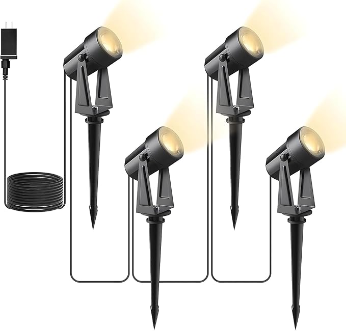 Svater 4 Pack Landscape Lighting Low VoltageOutdoor Spotlights with Transformer Plug in LED Spot Lights for Yard BackyardHouse 12V 3000K Warm White IP65 Waterproof