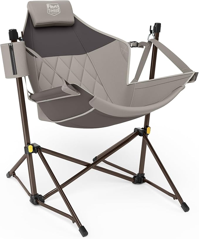 TIMBER RIDGE Hammock Camping Chair with Adjustable Backrest Heavy Duty Folding Hammock Chair Supports 300lbs Portable Hammock Chair for Camping Travelling and Patio Tan