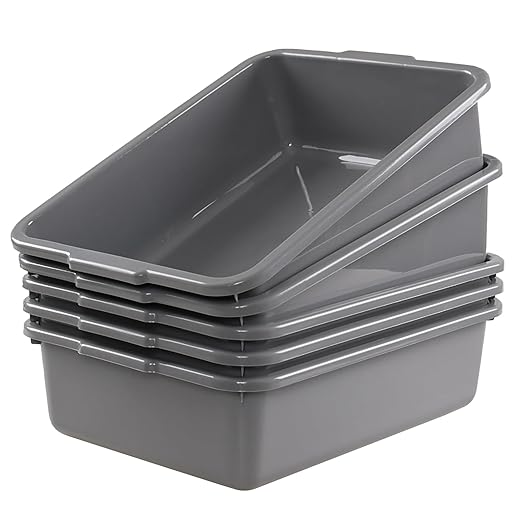 8 L Gray Plastic Bus Tub Commercial Plastic Bus Box 5 Packs