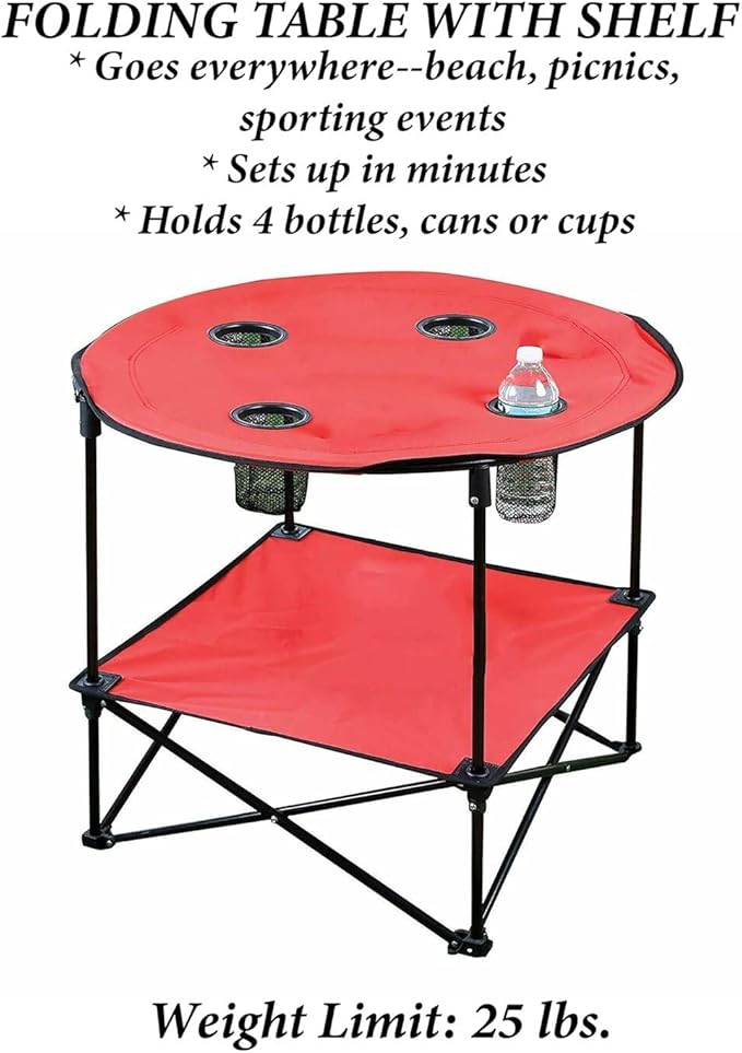 Etna Portable Camping Table Folding Camp 28 Inch Foldable Beach Outdoor with Cup Holders &amp Carry Bag for Camping Beach Backpacking Tailgating Patio RV - Red (5075-RED)