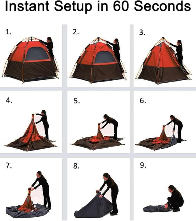 Camping Tent with Instant Setup 2/3 Person Weatherproof Easy Quick Set Up in 60 Seconds with Rainfly Backpack Tent for Family Camping &amp Hiking Upgraded VentilationCenter Height 66-inch